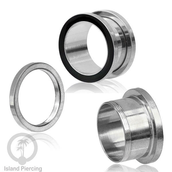 Steel Ear-tunnel Anting Piercing Plug Stainless warna silver dengan warna epoxy, hitam, biru dan hijau