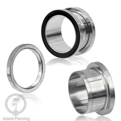 Steel Ear-tunnel Anting Piercing Plug Stainless warna silver dengan warna epoxy, hitam, biru dan hijau