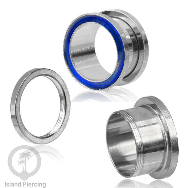 Steel Ear-tunnel Anting Piercing Plug Stainless warna silver dengan warna epoxy, hitam, biru dan hijau