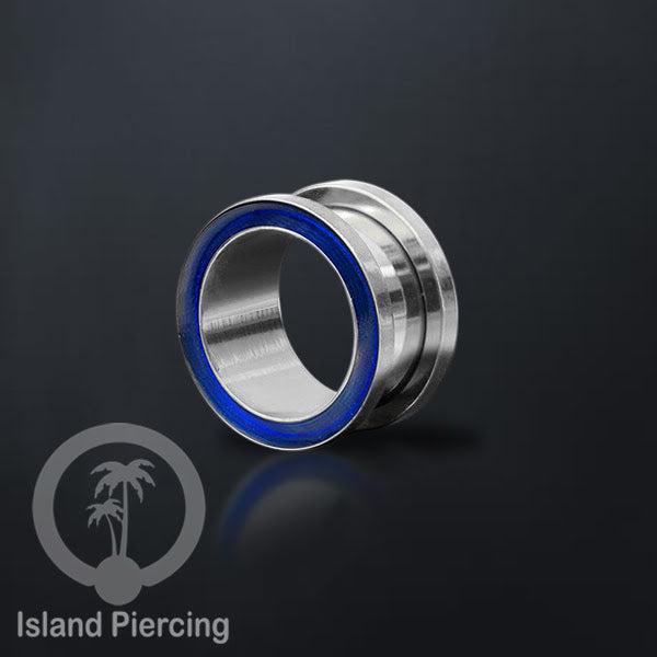 Steel Ear-tunnel Anting Piercing Plug Stainless warna silver dengan warna epoxy, hitam, biru dan hijau