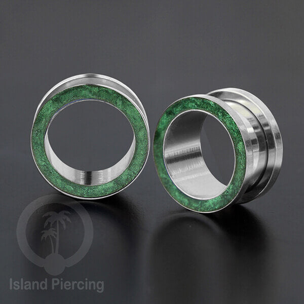 Steel Ear-tunnel Anting Piercing Plug Stainless warna silver dengan warna epoxy, hitam, biru dan hijau