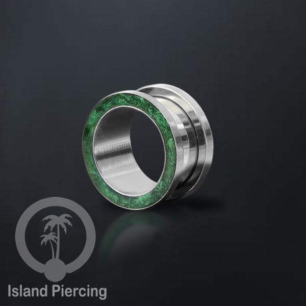 Steel Ear-tunnel Anting Piercing Plug Stainless warna silver dengan warna epoxy, hitam, biru dan hijau