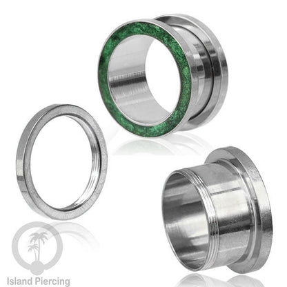 Steel Ear-tunnel Anting Piercing Plug Stainless warna silver dengan warna epoxy, hitam, biru dan hijau
