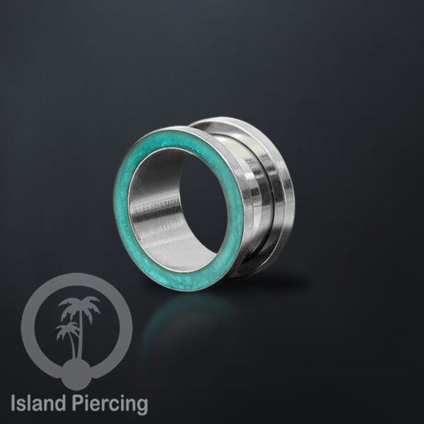 Steel Ear-tunnel Anting Piercing Plug Stainless warna silver dengan warna epoxy, Turquoise, Ungu &amp; Putih