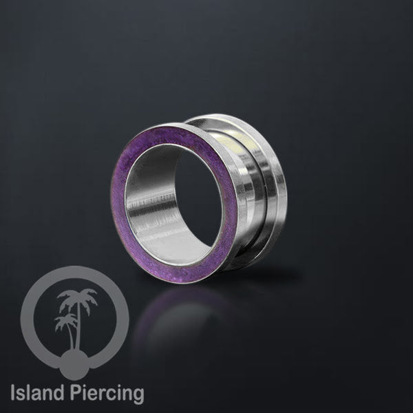 Steel Ear-tunnel Anting Piercing Plug Stainless warna silver dengan warna epoxy, Turquoise, Ungu &amp; Putih