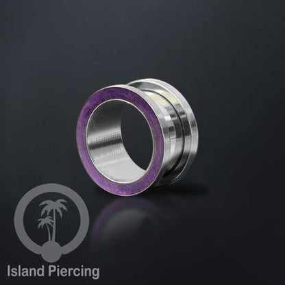 Steel Ear-tunnel Anting Piercing Plug Stainless warna silver dengan warna epoxy, Turquoise, Ungu &amp; Putih