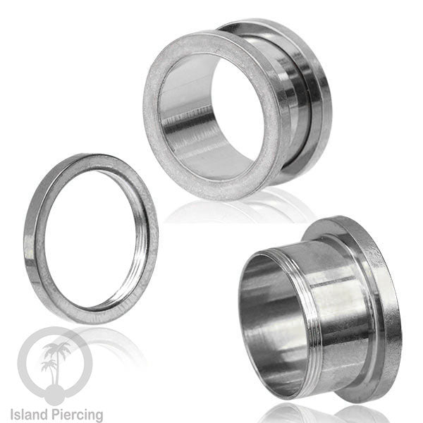 Steel Ear-tunnel Anting Piercing Plug Stainless warna silver dengan warna epoxy, Turquoise, Ungu &amp; Putih