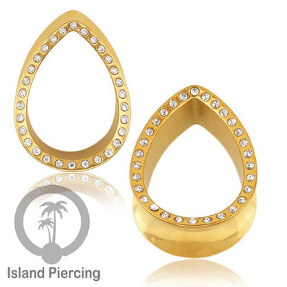 Steel Ear-tunnel Tear Drop Plug Piercing Stainless dengan Kristal Zirconia