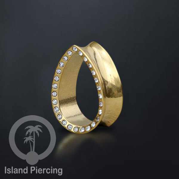 Steel Ear-tunnel Tear Drop Plug Piercing Stainless dengan Kristal Zirconia