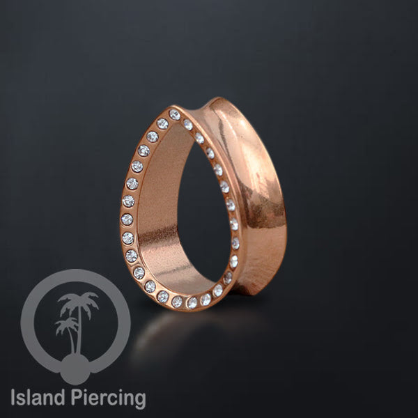Steel Ear-tunnel Tear Drop Plug Piercing Stainless dengan Kristal Zirconia