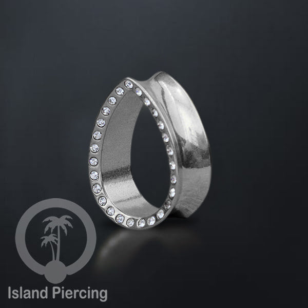 Steel Ear-tunnel Tear Drop Plug Piercing Stainless dengan Kristal Zirconia