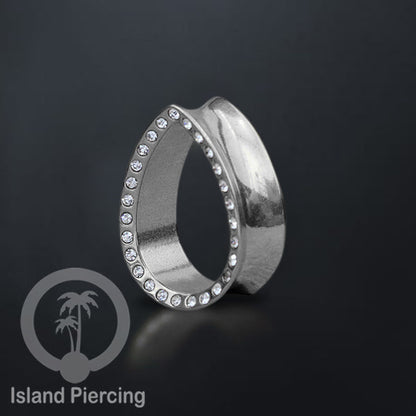 Steel Ear-tunnel Tear Drop Plug Piercing Stainless dengan Kristal Zirconia