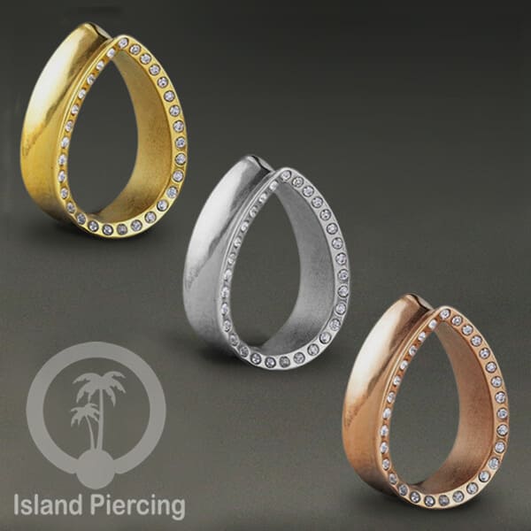 Steel Ear-tunnel Tear Drop Plug Piercing Stainless dengan Kristal Zirconia
