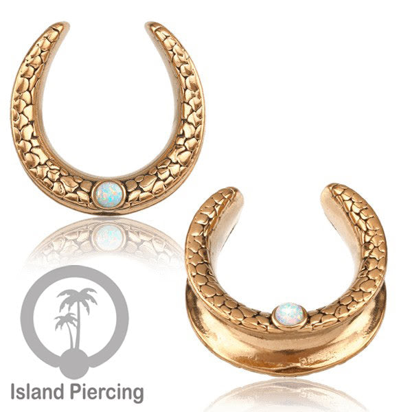 Steel Ear-tunnel Body Jewelry Plug Stainless saddle style with white Opal