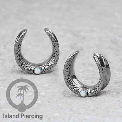 Steel Ear-tunnel Body Jewelry Plug Stainless saddle style with white Opal