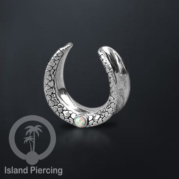 Steel Ear-tunnel Body Jewelry Plug Stainless saddle style with white Opal