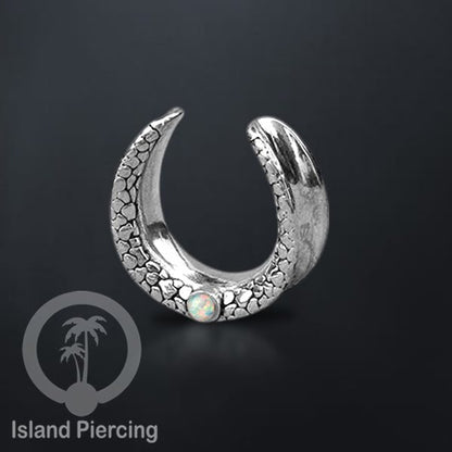 Steel Ear-tunnel Body Jewelry Plug Stainless saddle style with white Opal