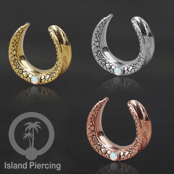 Steel Ear-tunnel Body Jewelry Plug Stainless saddle style with white Opal