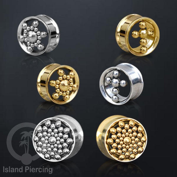 Anting tunnel Piercing stainless warna gold dan silver dengan desain menarik