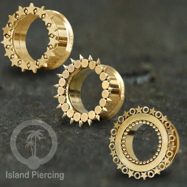 Anting Plug dan Tunnel Piercing stainless warna gold yang istemewa