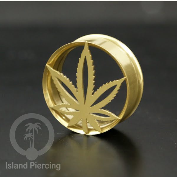 Anting Tindik Plug Stainless warna gold Ear-tunnel Piercing motif Anarchy, Ganja, Peace