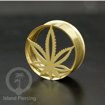 Anting Tindik Plug Stainless warna gold Ear-tunnel Piercing motif Anarchy, Ganja, Peace