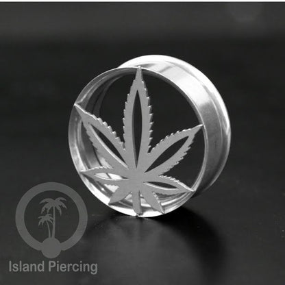 Anting Tindik Plug Stainless warna silver Ear-tunnel Piercing motif Anarchy, Ganja, Peace