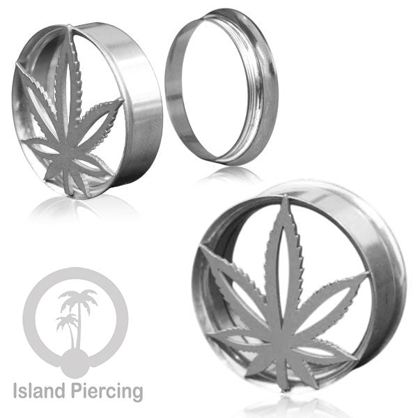 Anting Tindik Plug Stainless warna silver Ear-tunnel Piercing motif Anarchy, Ganja, Peace