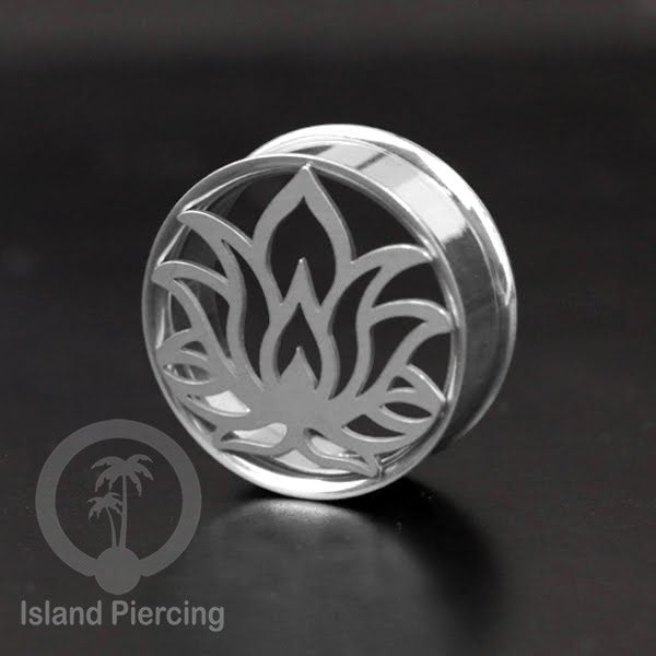 Anting Tindik Plug Stainless warna silver Ear-tunnel Piercing motif Tree of Life, Buddha dan Lotus