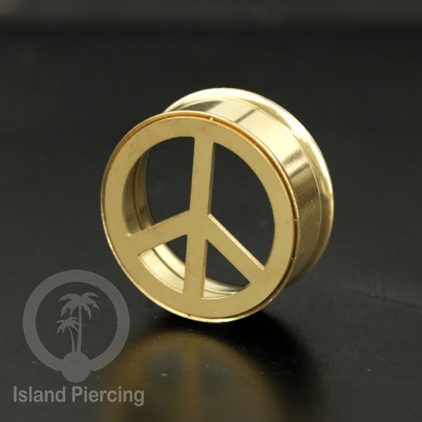 Anting Tindik Plug Stainless warna gold Ear-tunnel Piercing motif Anarchy, Ganja, Peace