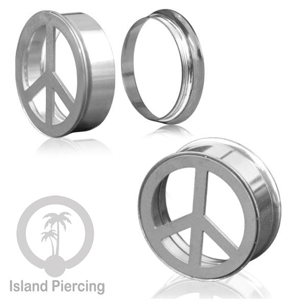 Anting Tindik Plug Stainless warna silver Ear-tunnel Piercing motif Anarchy, Ganja, Peace