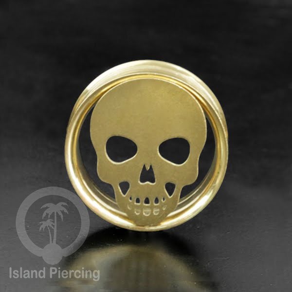 Anting Tindik Plug Stainless warna gold dan silver Ear-tunnel Piercing motif Tengkorak