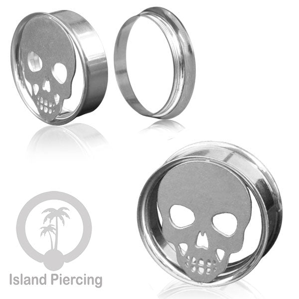 Anting Tindik Plug Stainless warna gold dan silver Ear-tunnel Piercing motif Tengkorak