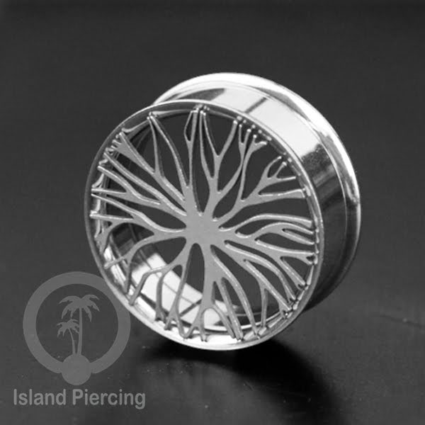 Anting Tindik Plug Stainless warna silver Ear-tunnel ukuran besar motif Saring Laba2 dan lain yang unik