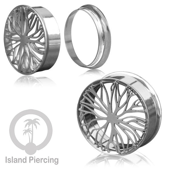 Anting Tindik Plug Stainless warna silver Ear-tunnel ukuran besar motif Saring Laba2 dan lain yang unik