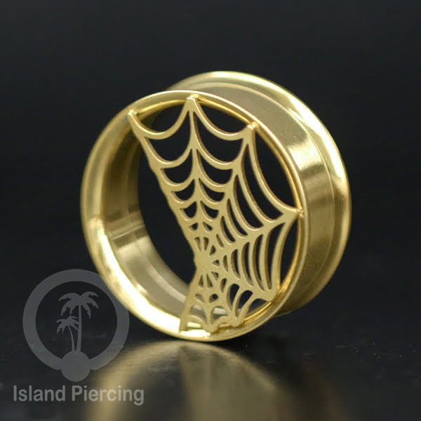 Anting Tindik Plug Stainless warna gold Ear-tunnel ukuran besar motif Saring Laba2 dan lain yang unik