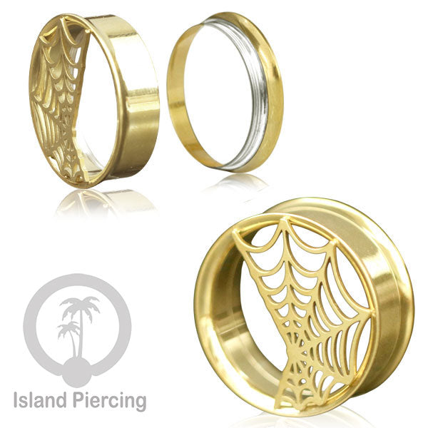 Anting Tindik Plug Stainless warna gold Ear-tunnel ukuran besar motif Saring Laba2 dan lain yang unik