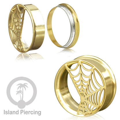 Anting Tindik Plug Stainless warna gold Ear-tunnel ukuran besar motif Saring Laba2 dan lain yang unik
