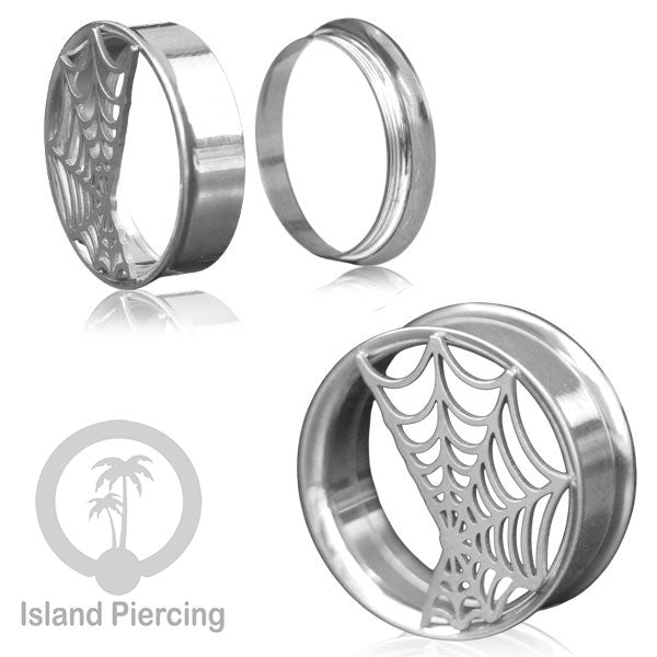 Anting Tindik Plug Stainless warna silver Ear-tunnel ukuran besar motif Saring Laba2 dan lain yang unik