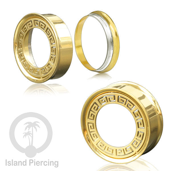 Anting Tindik Plug Stainless warna gold, Ear piercing tunnel banyak variasi dan ukuran