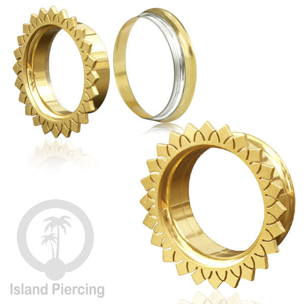 Anting Tindik Plug Stainless warna gold, Ear piercing tunnel banyak variasi dan ukuran
