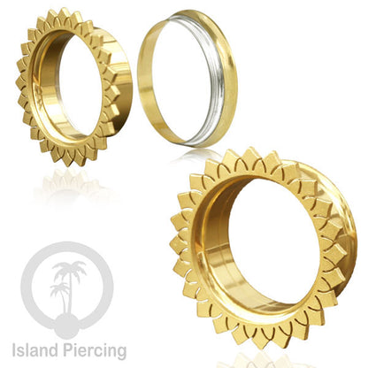 Anting Tindik Plug Stainless warna gold, Ear piercing tunnel banyak variasi dan ukuran