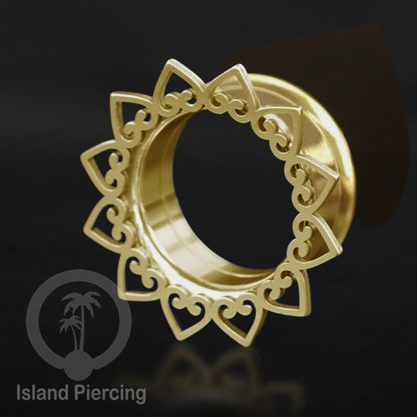 Anting Tindik Plug Stainless warna gold, Ear piercing tunnel banyak variasi dan ukuran