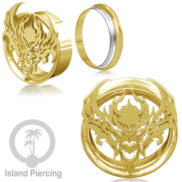 Anting Tindik Plug Stainless Ear-tunnel ukuran besar motif Kepala Naga yang serem