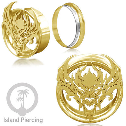 Anting Tindik Plug Stainless Ear-tunnel ukuran besar motif Kepala Naga yang serem