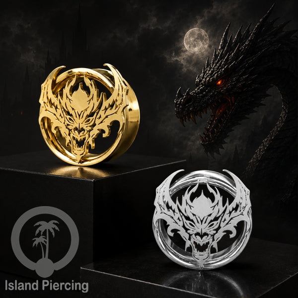 Anting Tindik Plug Stainless Ear-tunnel ukuran besar motif Kepala Naga yang serem