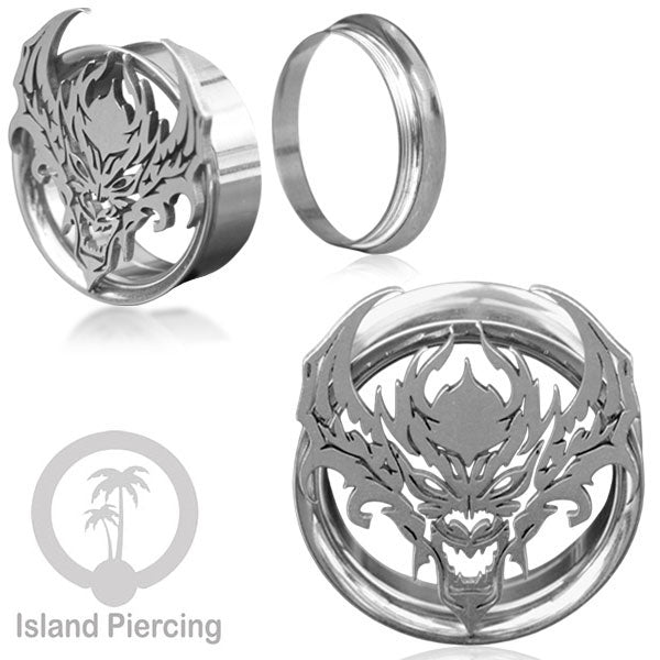 Anting Tindik Plug Stainless Ear-tunnel ukuran besar motif Kepala Naga yang serem