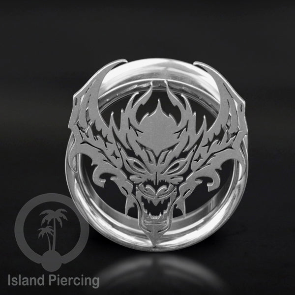 Anting Tindik Plug Stainless Ear-tunnel ukuran besar motif Kepala Naga yang serem