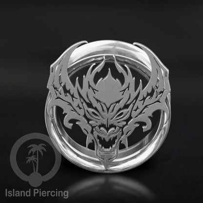 Anting Tindik Plug Stainless Ear-tunnel ukuran besar motif Kepala Naga yang serem