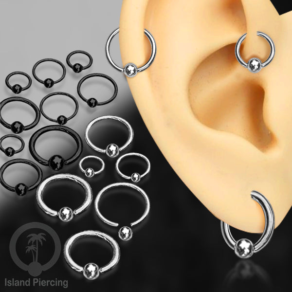 BCR piercing stainless warna hitam atau silver, tindik tragus, daith, helix, septum atau alis